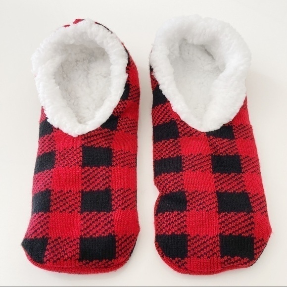 Lumberjack Red Plaid Sherpa Lined Novelty Unisex Slipper Socks Size 9/10 - Picture 2 of 10
